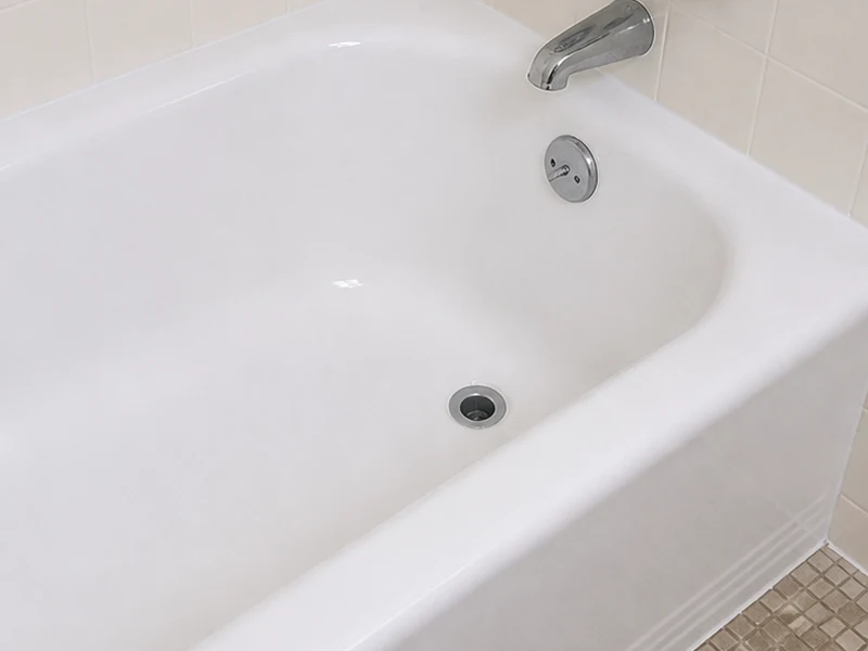 Reglazed cast-iron tub with factory-smooth bright-white finish in a Northside home, Santa Clara